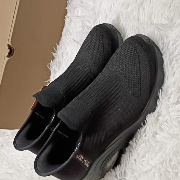 New Skechers Womens Uno Wedge - Kickin' Knit Hands Free Slip-ins Sneakers Black - Picture 8 of 16